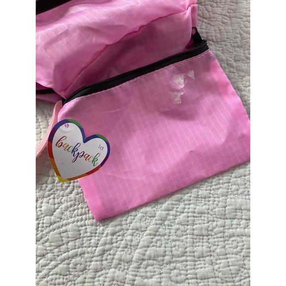 3/$10 *** Love is Love Gay Pride Rainbow Heart Backpack   * Pink   Nylon NWT - Picture 2 of 3